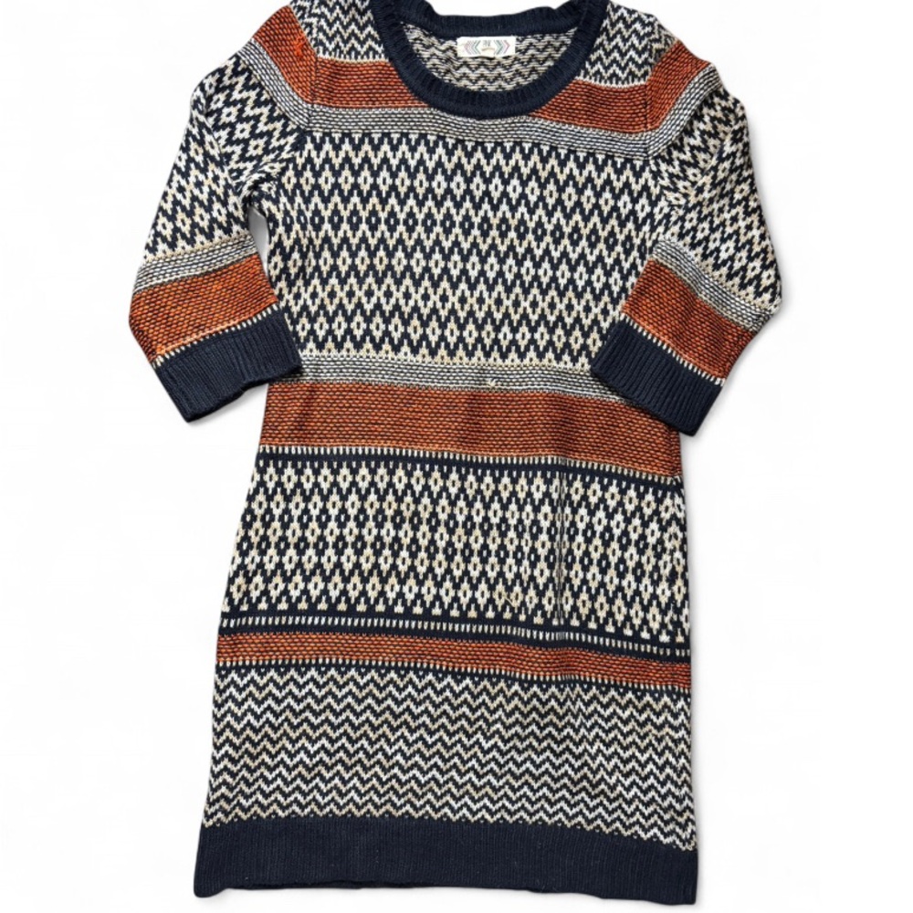 Pink Rose Geometric Knit Sweater Dress in burnt orange and navy size XL